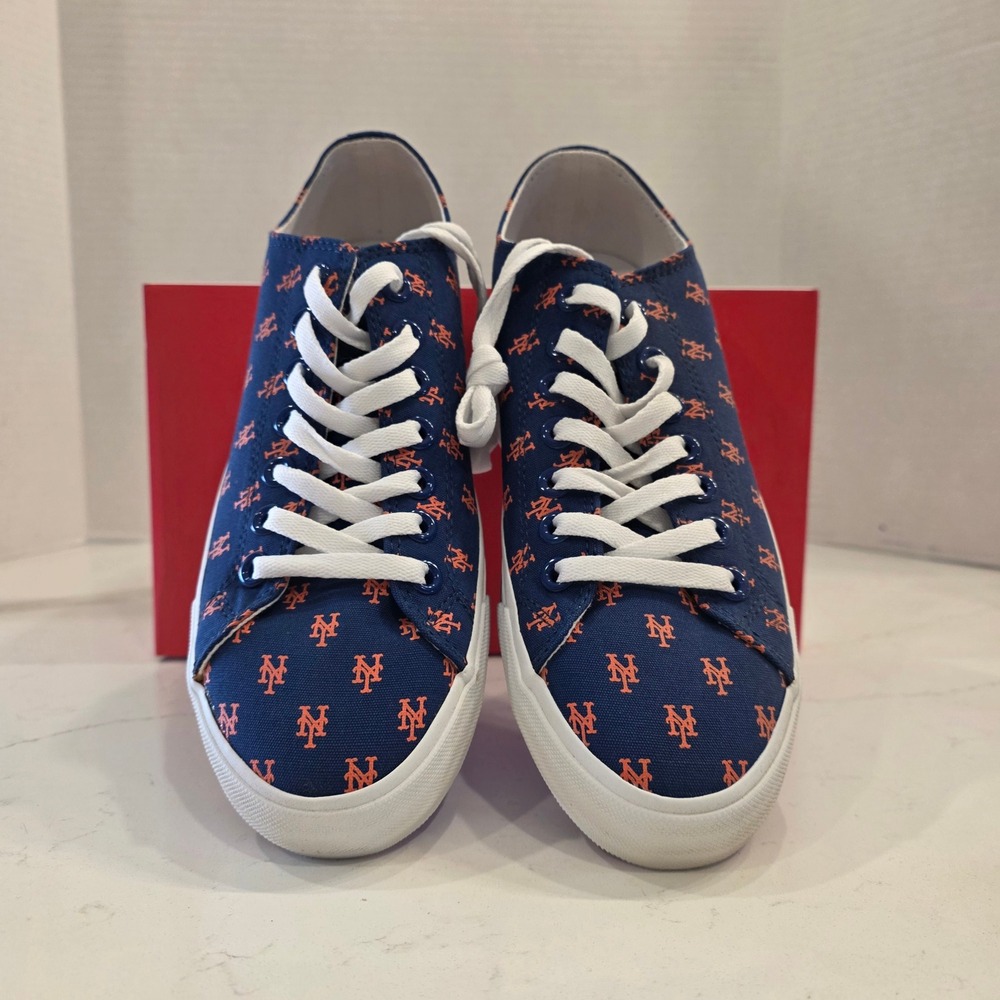 New York Mets MLB Canvas Sneakers‎ Blue Orange Logo Low Top M8 W9.5 Row One